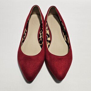Ollio Red Faux Suede Slip On Flats